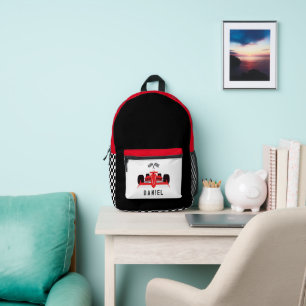 Cool Red Racing Car Boy's  Printed Backpack