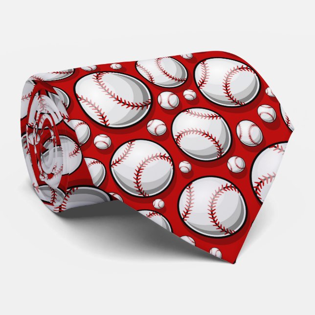 cool red white Baseball sports lovers  Tie (Rolled)