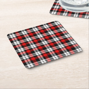 Cool Red White Black Lumberjack Tartan Pattern Square Paper Coaster