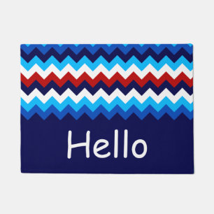 Cool Red White Blue Chevrons Monogram Doormat