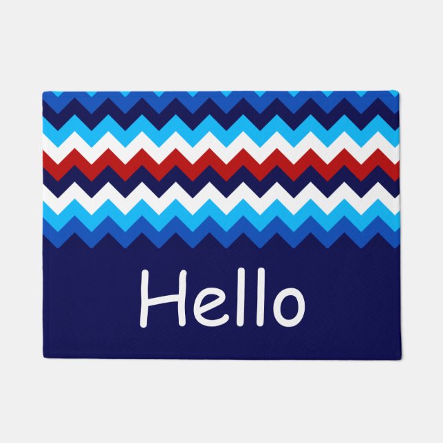 Cool Red White Blue Chevrons Monogram Doormat (Front)