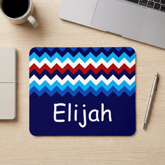 Cool Red White Blue Chevrons Monogram Mousepad (Cool Red White Blue Chevrons Monogram Mousepad)