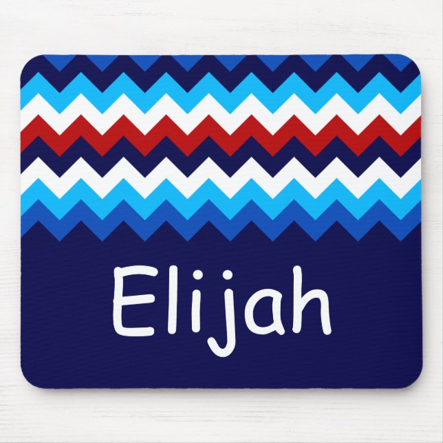 Cool Red White Blue Chevrons Monogram Mousepad (Front)