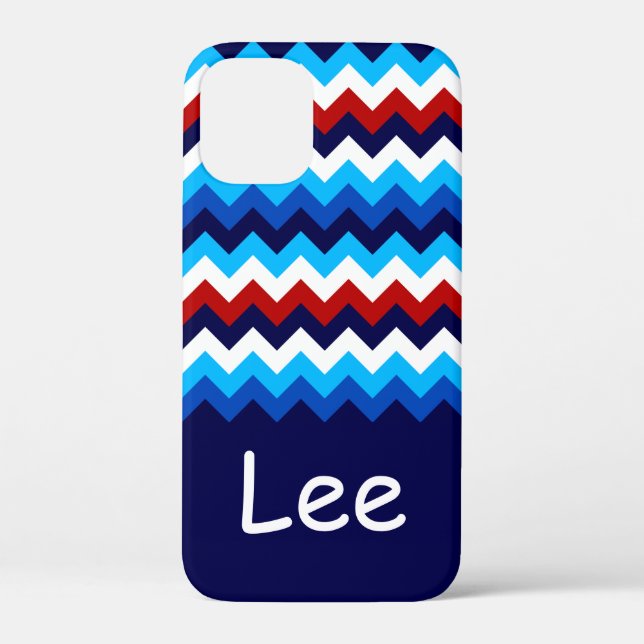 Cool Red White Blue Chevrons Monogram Phone Case (Back)