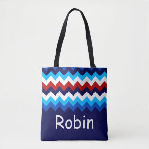 Cool Red White Blue Chevrons Monogram Tote Bag