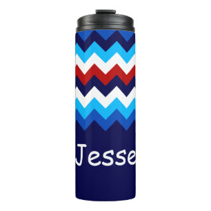 Cool Red White Blue Chevrons Monogram Tumbler