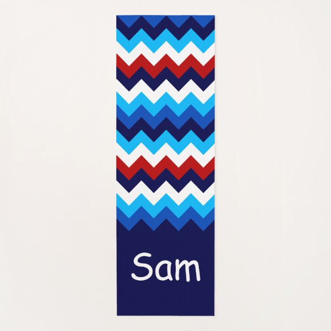 Cool Red White Blue Chevrons Monogram Yoga Mat (Front)