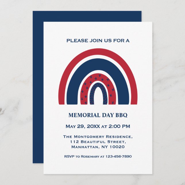 Cool Red White Blue Rainbow Memorial Day BBQ Party Invitation (Front/Back)