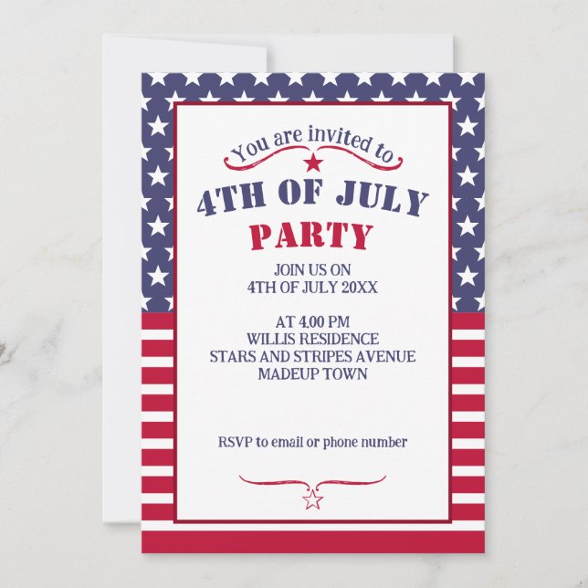 Cool Red White Blue Stars Stripes USA flag 4 July Invitation (Front)