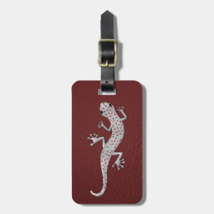 Cool red white dots lizard silver metal effects luggage tag