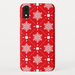 Cool Red White Snowflakes Christmas Pattern iPhone XR Case
