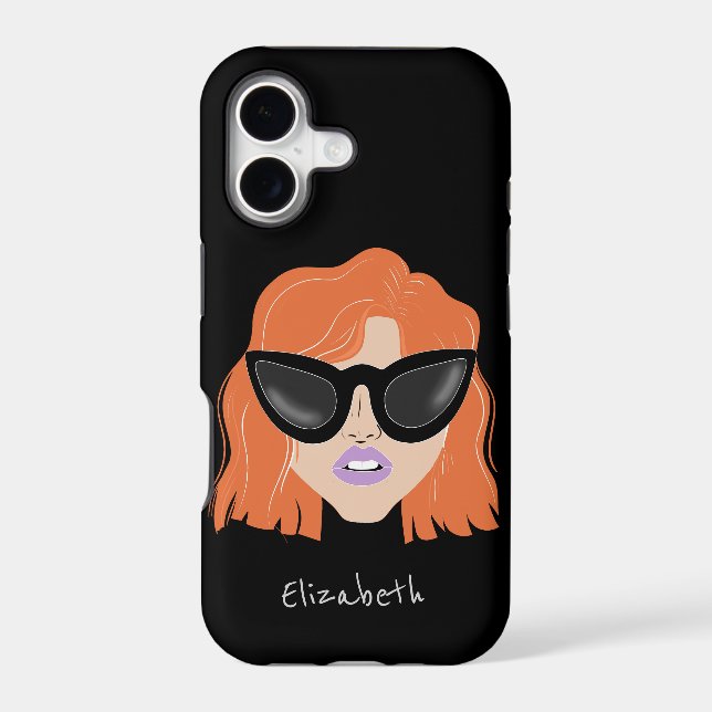 Cool Redhead with Glasses Black Custom Name (Back)