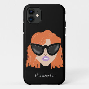 Cool Redhead with Glasses Black Custom Name iPhone 11 Case