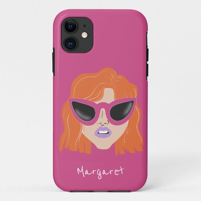 Cool Redhead with Glasses Pink Custom Name Case-Mate iPhone Case (Back)