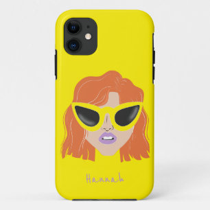 Cool Redhead with Glasses Yellow Custom Name iPhone 11 Case