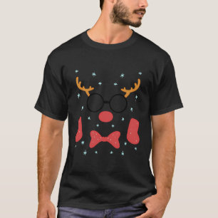 Cool Reindeer Rudolph Red Nose Face Christmas Part T-Shirt