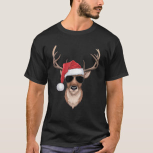 Cool Reindeer with Santa Hat and Sunglasses Christ T-Shirt