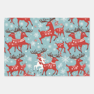 Cool Reindeer Wrapping Paper Flat Sheet Set of 3
