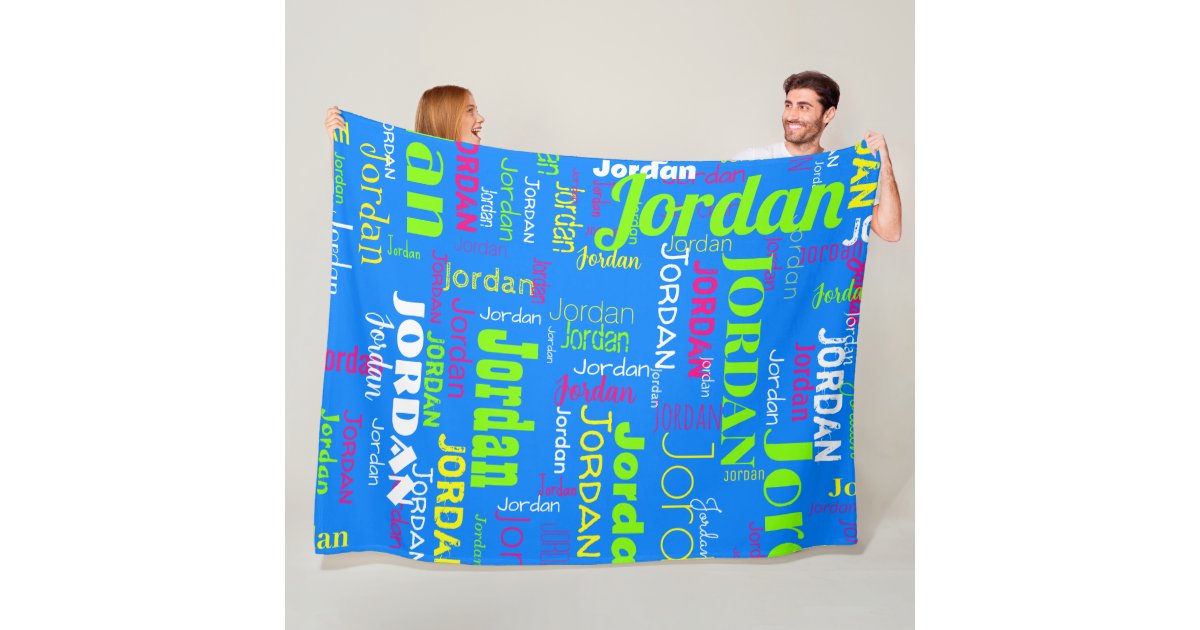 Cool Repeating Name Bright Colours Bright Blue Fleece Blanket Zazzle