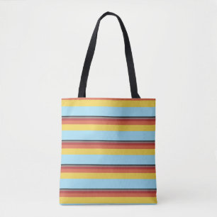 Cool Retro 70s Stripes Light Blue Yellow Orange Tote Bag
