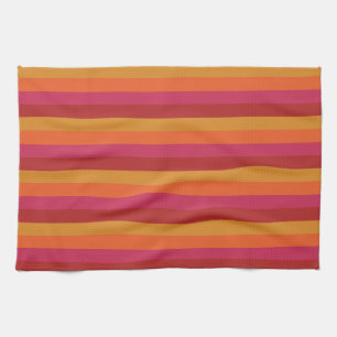 Cool Retro 70s Stripes Orange Red Pink Gold Tea Towel