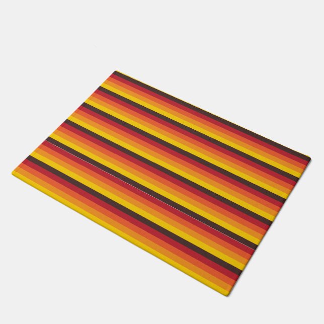Cool Retro 70s Stripes Orange Yellow Red Doormat (Angled)