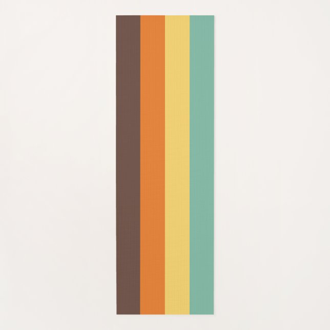 Cool Retro 70s Stripes Teal Yellow Orange Brown Yoga Mat (Front)