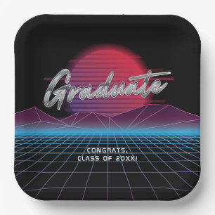 Cool Retro 80's Synthwave New Wave Grad Party Paper Plate