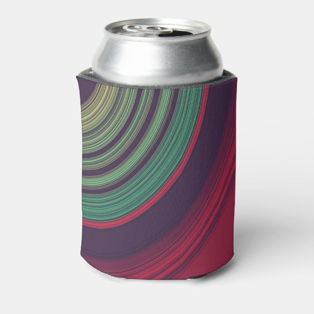 Cool Retro Abstract Record Grooves Pattern Can Cooler (Can Back)
