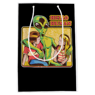 Cool Retro Alien ET Hello Humans Outer Space Galax Medium Gift Bag