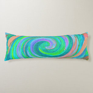 Cool Retro Aquamarine and Coral Liquid Art Swirl Body Cushion