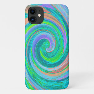 Cool Retro Aquamarine and Coral Liquid Art Swirl iPhone 11 Case
