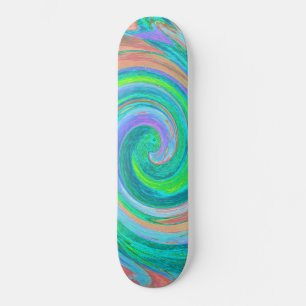 Cool Retro Aquamarine and Coral Liquid Art Swirl Skateboard