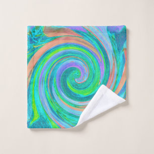 Cool Retro Aquamarine and Coral Liquid Art Swirl Wash Cloth