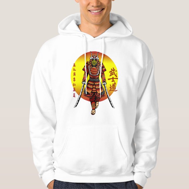 Cool Retro Armored Samurai with 2 Katanas Hoodie (Front)