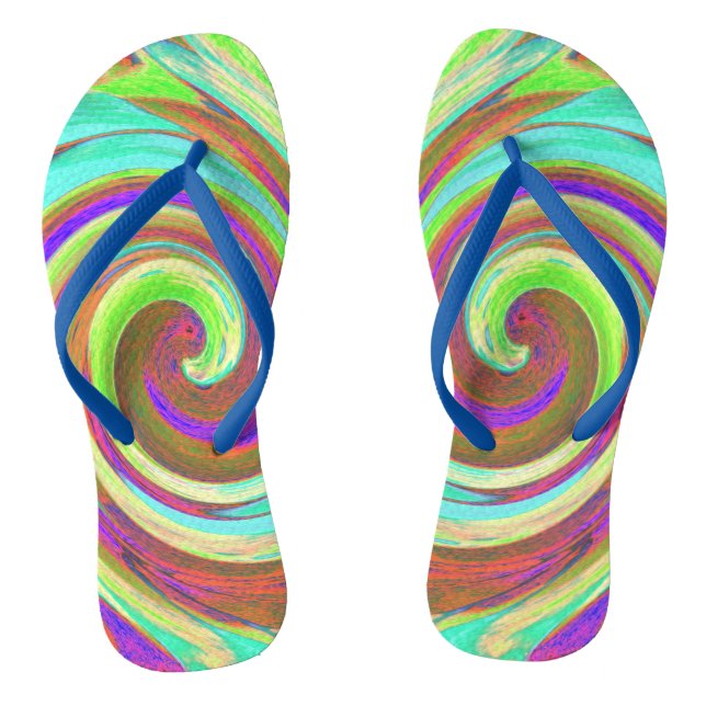 Cool Retro Autumn Colours Liquid Art Swirl Paintin Flip Flops (Footbed)