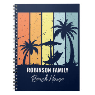 Cool Retro Beach House Custom Navy Blue Notebook