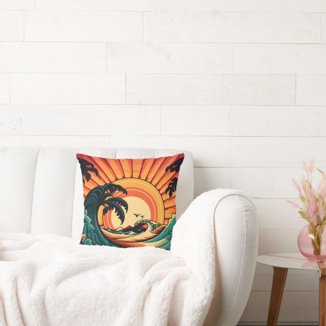 Cool retro beach scene  cushion (Couch)