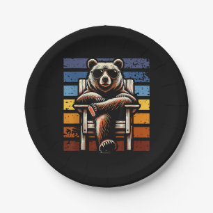 Cool Retro Bear in Sunglasses 70s 80s 90s Novelty Paper Plate