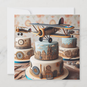 COOL RETRO BIPLANE BIRTHDAY CAKE CARD