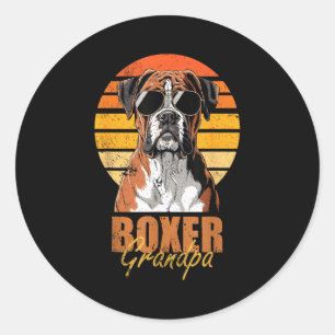 Cool Retro Boxer Grandpa Funny Vintage Dog Lover  Classic Round Sticker