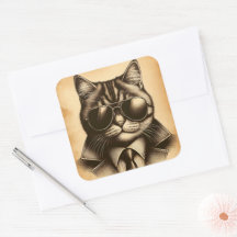 Cool Retro Cat in Aviator Sunglasses, Sepia