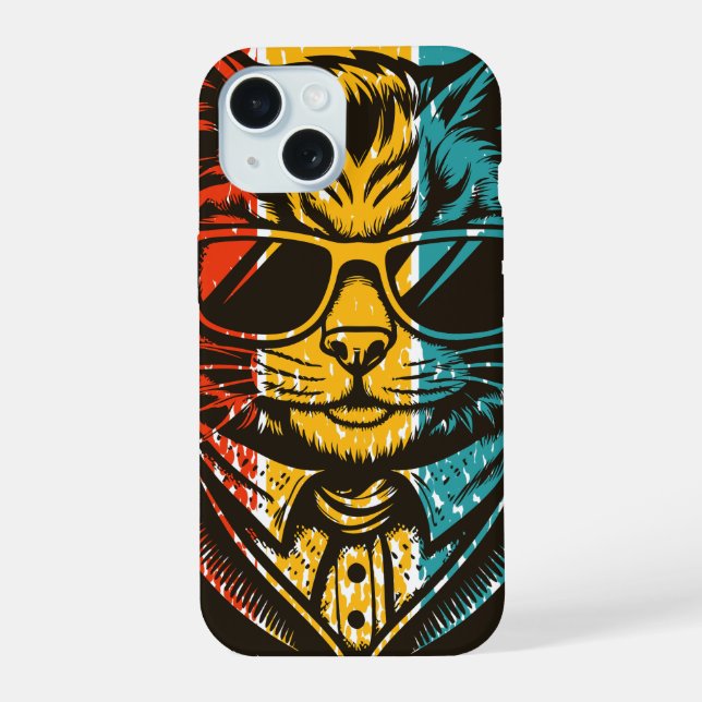 Cool Retro Cat with Sunglasses iPhone 15 Case (Back)
