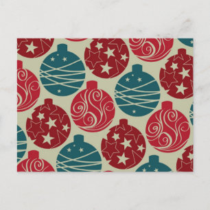 Cool Retro Christmas Ornaments Red Blue Gifts Holiday Postcard