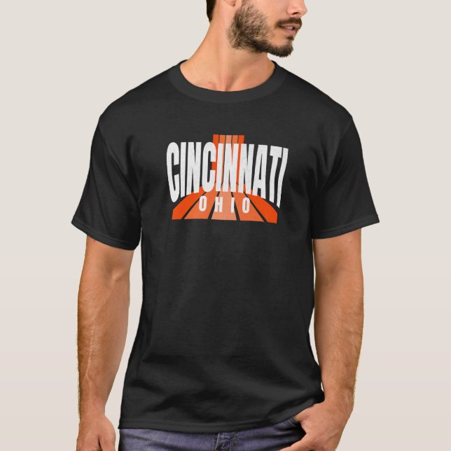 Cool Retro Cincinnati OrangeBlack Cincinnati OH Fa T-Shirt (Front)