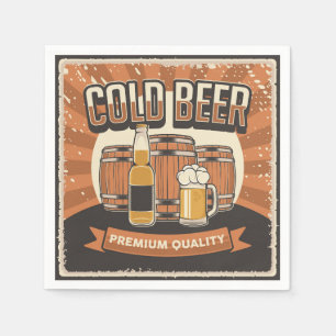 Cool retro cold beer party napkin