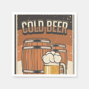 Cool retro cold beer party napkin