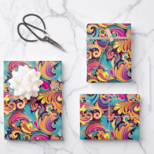 Cool retro colourful party tiled wrapping paper sheet