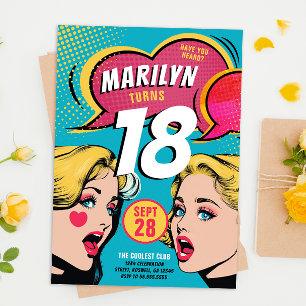 Cool Retro Colourful Pop Art Birthday Invitation