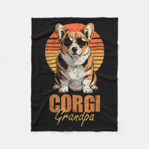Cool Retro Corgi Grandpa Funny Vintage Dog Lover  Fleece Blanket